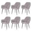 Lot de 6 chaises de salle à manger HWC-F18, chaise de cuisine, design rétro ~ tissu/textile gris, pi