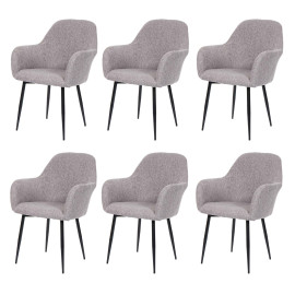 Lot de 6 chaises de salle à manger HWC-F18, chaise de cuisine, design rétro ~ tissu/textile gris, pi