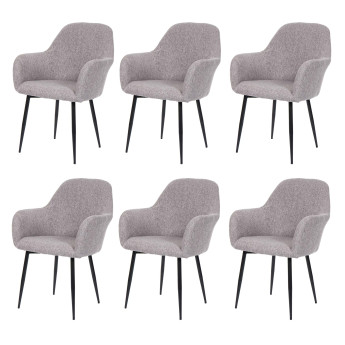Lot de 6 chaises de salle à manger HWC-F18, chaise de cuisine, design rétro ~ tissu/textile gris, pi