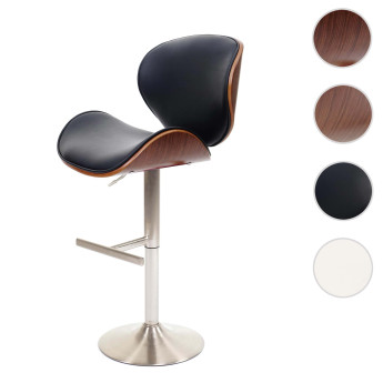 Tabouret de bar Foxrock,bois courbé,rétro,pied en métal brossé ~ effet bois de noyer, similicuir cou