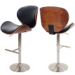 Tabouret de bar Foxrock, bois courbé, rétro, pied en métal brossé ~ effet bois de noyer, similicuir