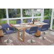 Chaise de salle à manger HWC-A50 III, style rétro années 50, tissu ~ gris-bleu, pied en métal brossé