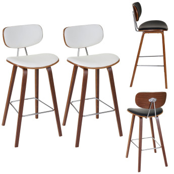 2x tabouret de bar HWC-C32, chaise de comptoir, style rétro bois de proue, optique noix ~ blanc