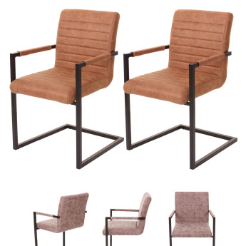 2x chaise de salle à manger HWC-B45, fauteuil cantilever, imitation daim vintage ~ similicuir, marro