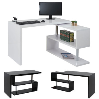 Bureau en angle HWC-A68, table d'ordinateur, poli fin, rotatif 120x60cm ~ blanc